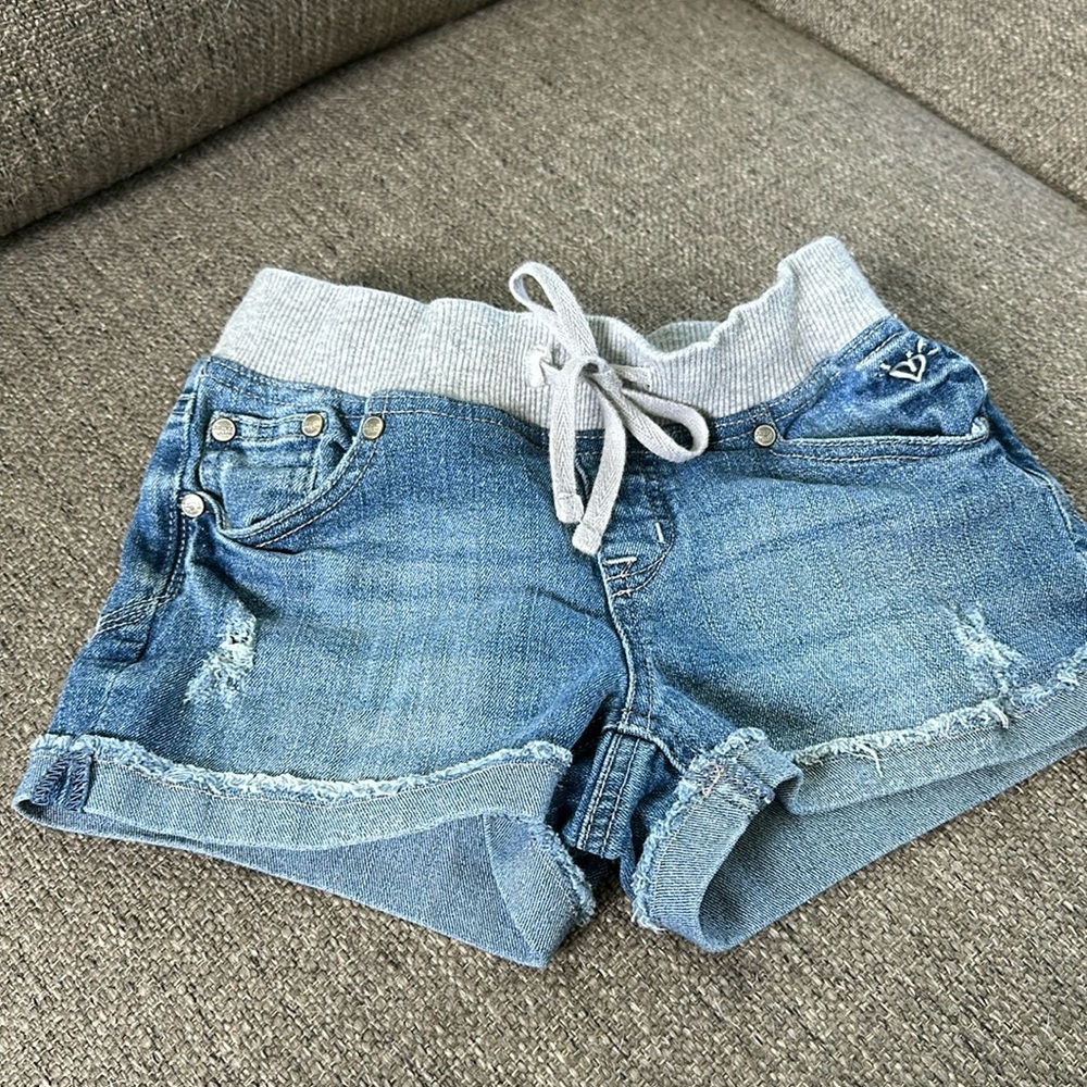 Justice Blue Denim Look Girls' Shorts with Heather Gray Waistband